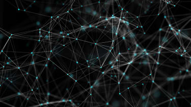 Abstract image of a network of interconnected points on a black background