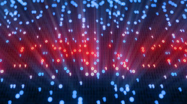 Abstract image of glowing binary in red and blue