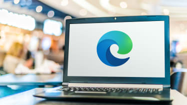 Microsoft Edge browser logo displayed on a laptop