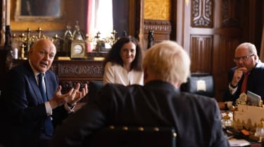 Senior MPs Iain Duncan Smith, Theresa Villiers and George Freeman discussing their report with Boris Johnson