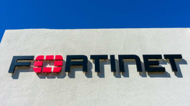 Fortinet sign on a grey building