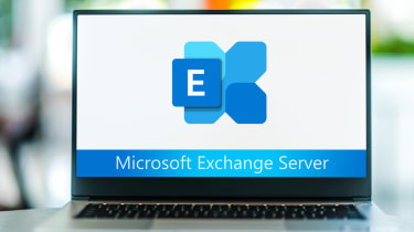 Laptop computer displaying logo of Microsoft Exchange