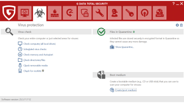 A screenshot of G Data Total Security&#039;s virus protection dashboard
