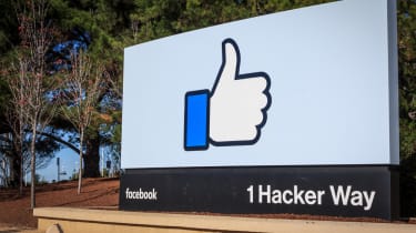 Facebook sign at entrance of its campus