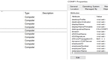 Screenshots of a Windows environment showing a dummy computer account made in the active directory with its dNSHostName attribute assigned as &#039;not set&#039;