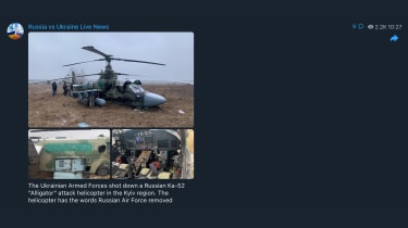 Screenshot of Telegram news group sharing news of the takedown of a Russian aircraft