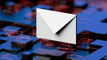 Abstract image showing an envelope floating above digital blocks to symbolise phishing emails