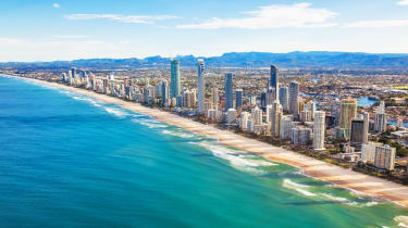 The Australian coast, showing a beach and a city