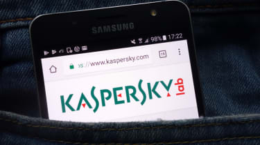 Kaspersky&#039;s antivirus software on a smartphone in someone&#039;s pocket