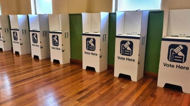 A row of voting booths ready for Election Day