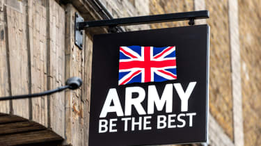 A black Army sign hanging outside one of its recruitment centres 
