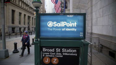 Sailpoint Technologies Holdings Inc. signage is displayed at a subway entrance near the New York Stock Exchange (NYSE) in New York, U.S., on Friday, Nov. 17, 2017