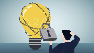 Graphic of a man holding a padlock attached to a lightbulb