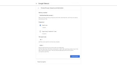 The second step of the Google Takeout procedure