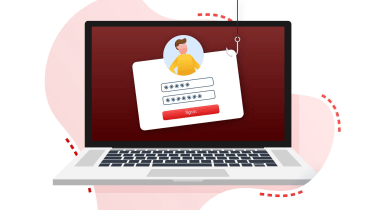 An animated mockup of a login in form being lifted out of a laptop screen to symbolise a phishing attack