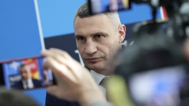 Vitali Klitschko talks to the media during the NATO Summit in Madrid, Spain on June 29, 2022