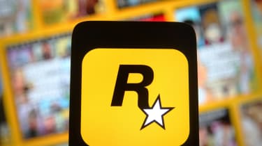 Rockstar Games logo appearing against a backdrop of the most recent games it has released